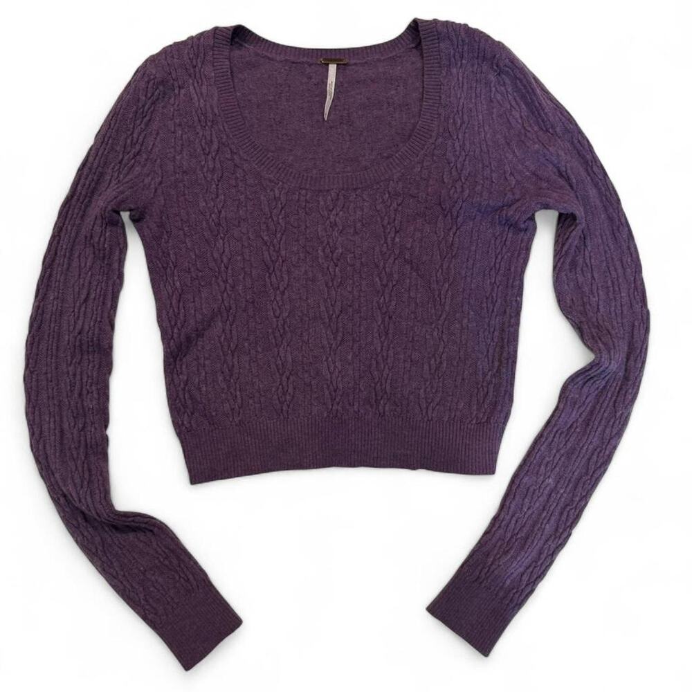 Free People Purple Cable Knit Sweater Academia Y2K Preppy Cotton Wool Knitwear M